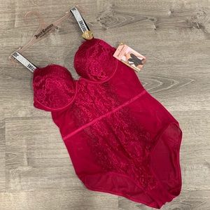 NWT Juicy Couture Berry Lips Sexy Push Up Lace & Mesh Bodysuit Lingerie